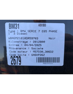 Pretensionneur de ceinture avant droit BMW SERIE 7 E65 PHASE 1 Diesel 2