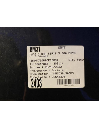 Pretensionneur de ceinture arriere droit BMW SERIE 5 E60 PHASE 1 Diesel