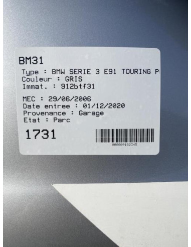 Conduite d'air BMW SERIE 3 E91 TOURING PHASE 1 BREAK Diesel