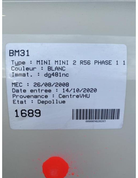 Ciel de toit MINI MINI 2 R56 PHASE 1 Diesel