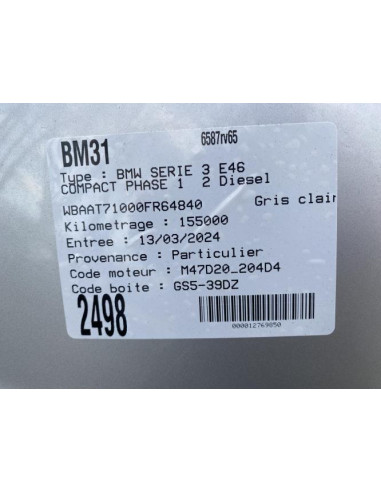 Bras essuie glace avant droit BMW SERIE 3 E46 COMPACT PHASE 1 Diesel