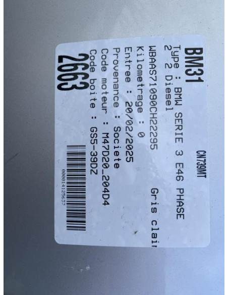 Bas de caisse gauche BMW SERIE 3 E46 PHASE 2 Diesel