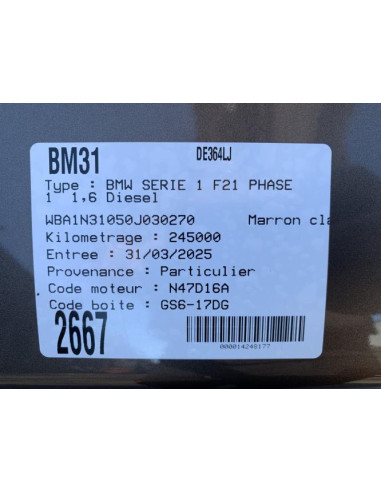 Durite BMW SERIE 1 F21 PHASE 1 Diesel