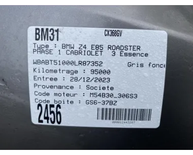 Longeron BMW Z4 E85 ROADSTER PHASE 1 CABRIOLET Essence