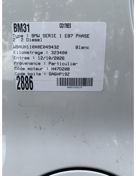 Etrier arriere gauche (freinage) BMW SERIE 1 E87 PHASE 2 Diesel